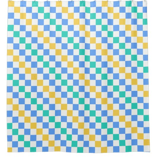 Beach day diagonal checkerboard pattern シャワーカーテン (正面)