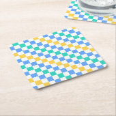 Beach day diagonal checkerboard pattern スクエアペーパーコースター (アングル)