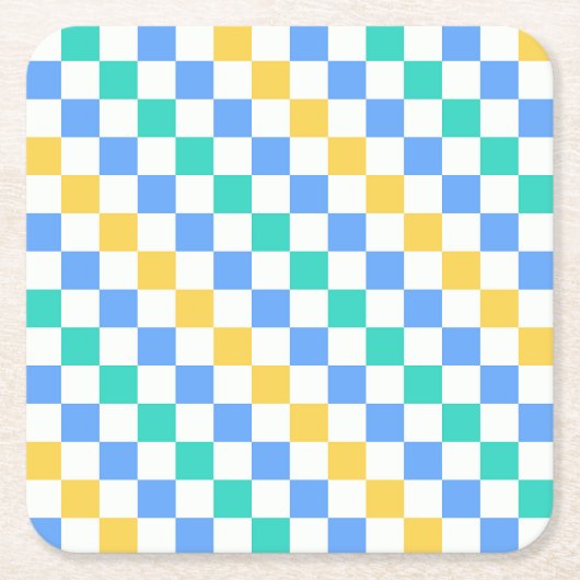 Beach day diagonal checkerboard pattern スクエアペーパーコースター (正面)