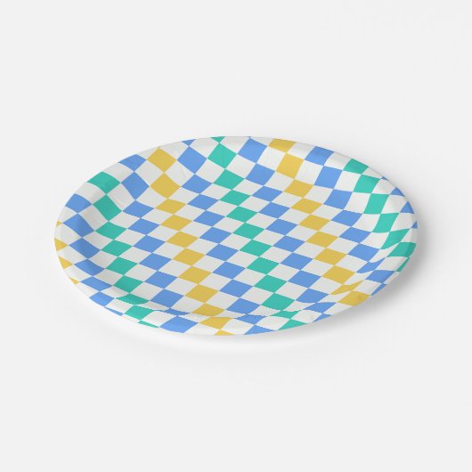 Beach day diagonal checkerboard pattern ペーパープレート (アングル)