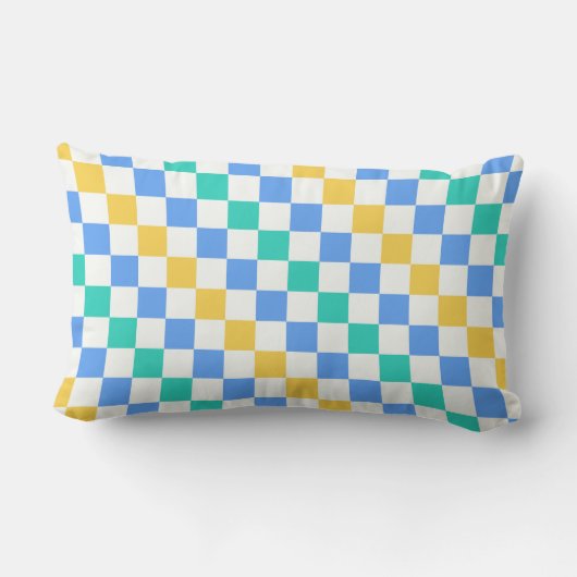 Beach day diagonal checkerboard pattern ランバークッション (裏面)