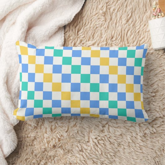 Beach day diagonal checkerboard pattern ランバークッション (ブランケット)