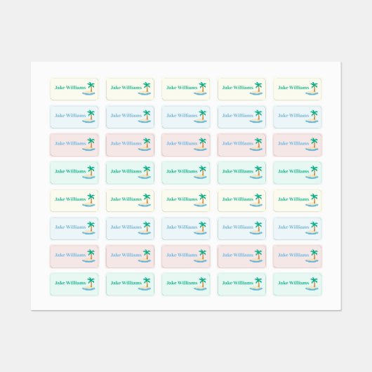 Beach Design Kids' Name Clothing School Labels ラベル (シート)