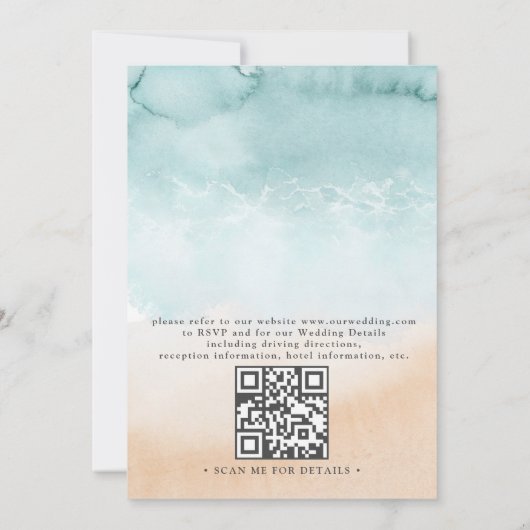 Beach Destination Elegant Modern QR Code Wedding 招待状 (裏面)