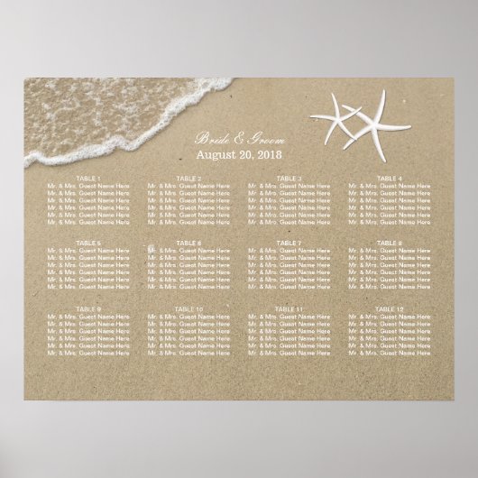 Beach Destination Starfish Wedding Seating Chart ポスター (正面)
