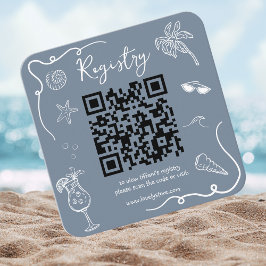 Beach Doodle Bridal Shower QR Code  Registry エンクロージャーカード