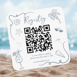 Beach Doodle QR Code Bridal Shower Registry エンクロージャーカード