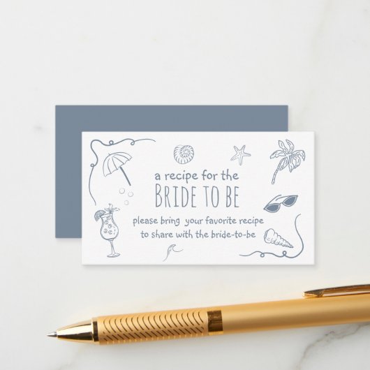 Beach Doodle Share a Recipe Bridal Shower  エンクロージャーカード (正面/裏面インサイチュ)