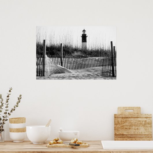 Beach Fences And Lighthouse ポスター (キッチン)