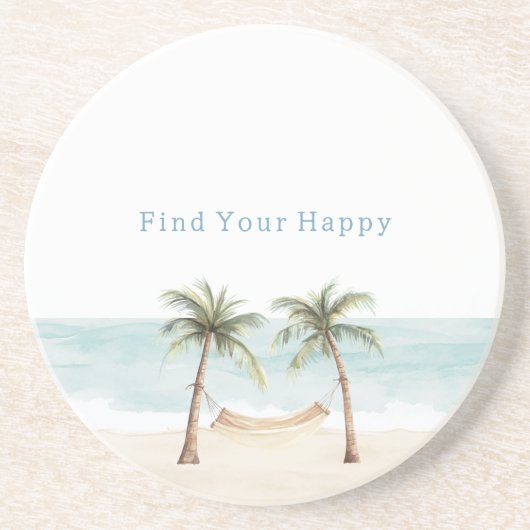 Beach Find Your Happy Palm Trees Ocean コースター (正面)
