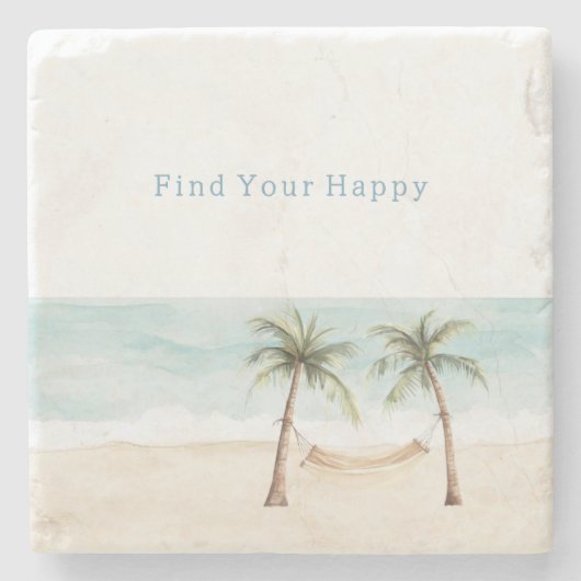 Beach Find Your Happy Palm Trees Ocean ストーンコースター (正面)