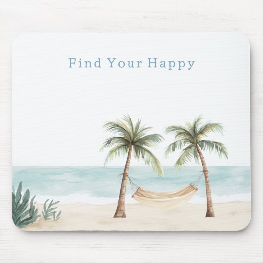 Beach Find Your Happy Palm Trees Ocean マウスパッド (正面)