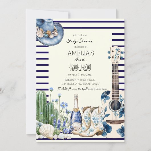  beach first rodeo coastal baby shower 招待状 (正面)