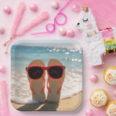 Beach Flip-flops with Red Sunglasses ペーパープレート (パーティー)