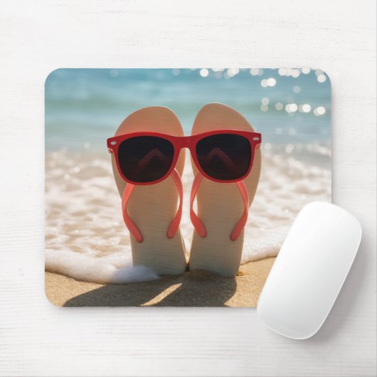 Beach Flip-flops with Red Sunglasses マウスパッド (マウス)