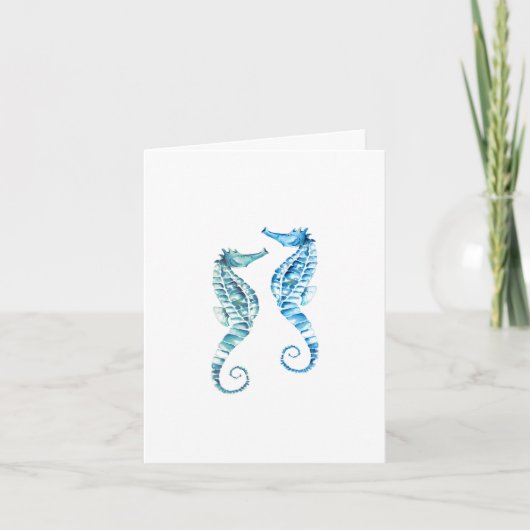 Beach Folded Note Cards Turquoise Blue Seahorses ノートカード (正面)