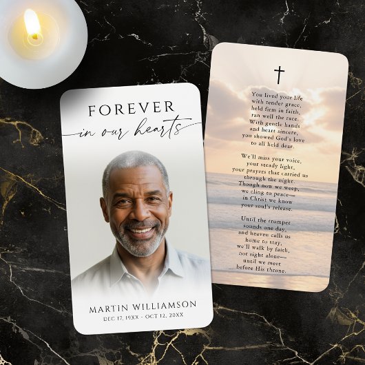 Beach Forever Hearts Cross Memorial Prayer Card