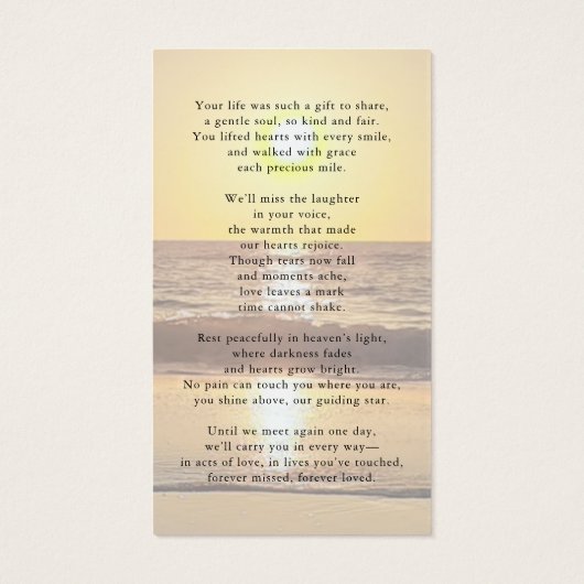 Beach Forever Hearts Memorial Photo Prayer Card (裏面)