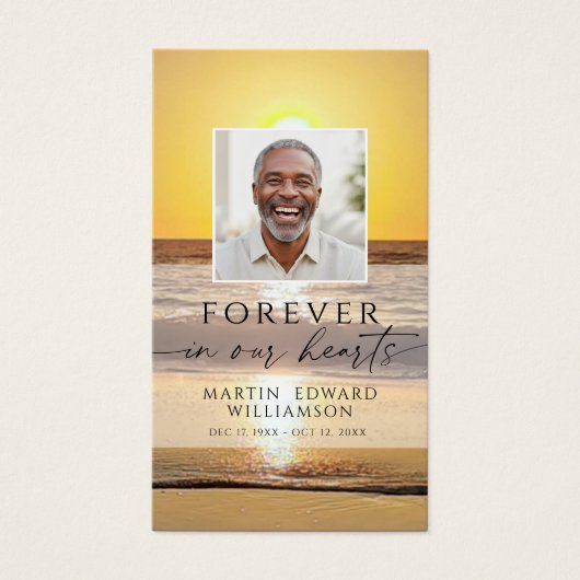 Beach Forever Hearts Memorial Photo Prayer Card (正面)