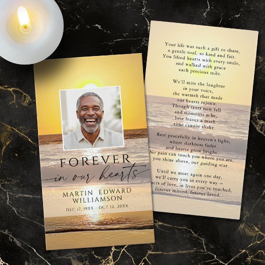 Beach Forever Hearts Memorial Photo Prayer Card