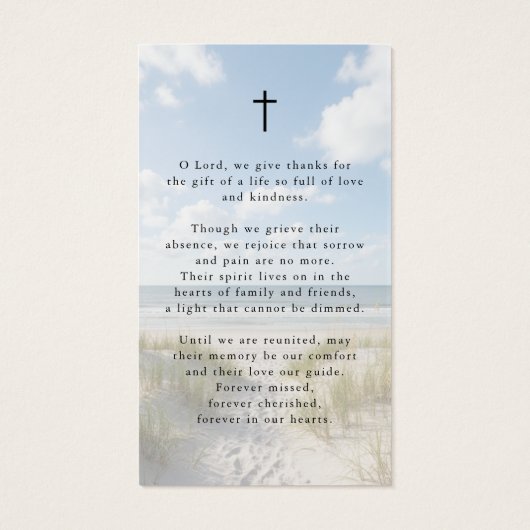 Beach Funeral In Memory Photo Cross Prayer Card (裏面)