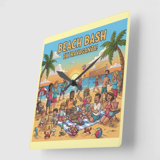 Beach Gathering スクエア壁時計 (傾斜)