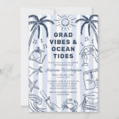 Beach Grad Vibes Doodle Graduation 招待状 (正面)