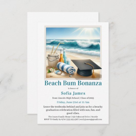 Beach Graduation Party Invitation 招待状 (正面/裏面)