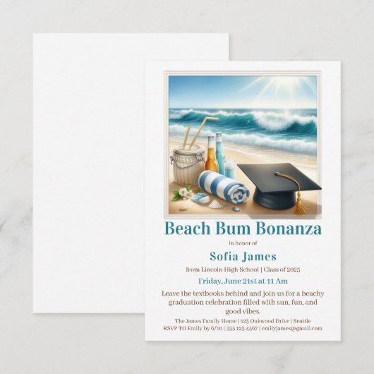 Beach Graduation Party Invitation 招待状 (正面/裏面)