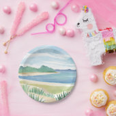 Beach Grass Bay | Watercolor Ocean Coastal Sea ペーパープレート (パーティー)