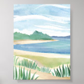 Beach Grass Bay | Watercolor Ocean Coastal Sea Art ポスター (正面)