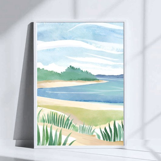 Beach Grass Bay | Watercolor Ocean Coastal Sea Art ポスター