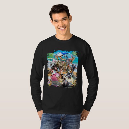 Beach Group Selfie Sloth Pug Cat Chicken Dog Unico Tシャツ (正面フル)