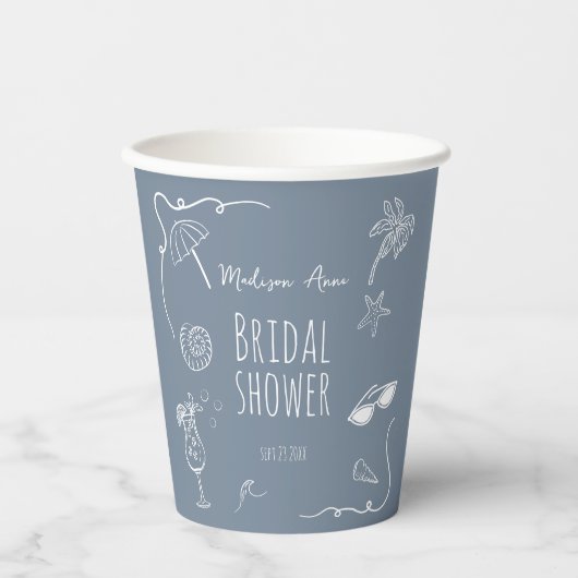 Beach HandDrawn Doodle Illustrations Bridal Shower 紙コップ (正面)