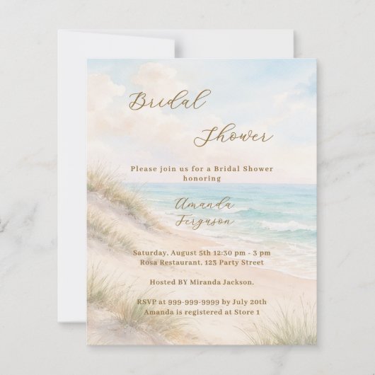 Beach hearts initials Bridal Shower invitation (正面)