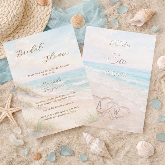 Beach hearts initials quote love Bridal Shower 招待状