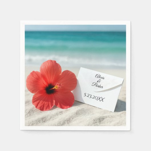 Beach Hibiscus Flower With Wedding Envelope スタンダードカクテルナプキン (正面)