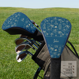Beach holiday pattern and your name in beige ゴルフヘッドカバー