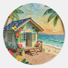 Beach Home Coastal Art ラウンドシール