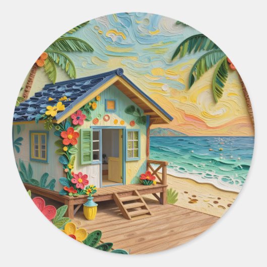 Beach Home Coastal Art ラウンドシール (正面)