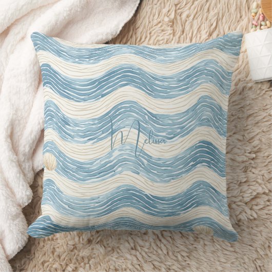 Beach House Coastal Wave Home Decor Seaside Living クッション (ブランケット)
