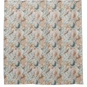 Beach House Curtain Ivory and Blue Maritime Charm シャワーカーテン (正面)