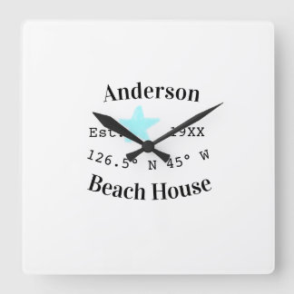 Beach house Date year custom coordinates add est. スクエア壁時計