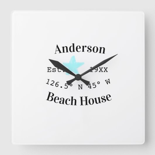 Beach house Date year custom coordinates add est. スクエア壁時計 (正面)