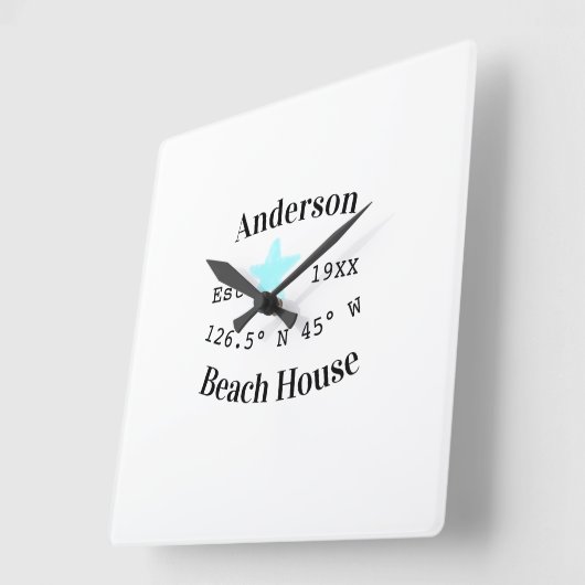 Beach house Date year custom coordinates add est. スクエア壁時計 (傾斜)