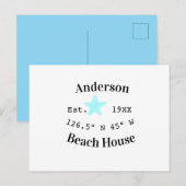 Beach house Date year custom coordinates add est. ポストカード (正面/裏面)