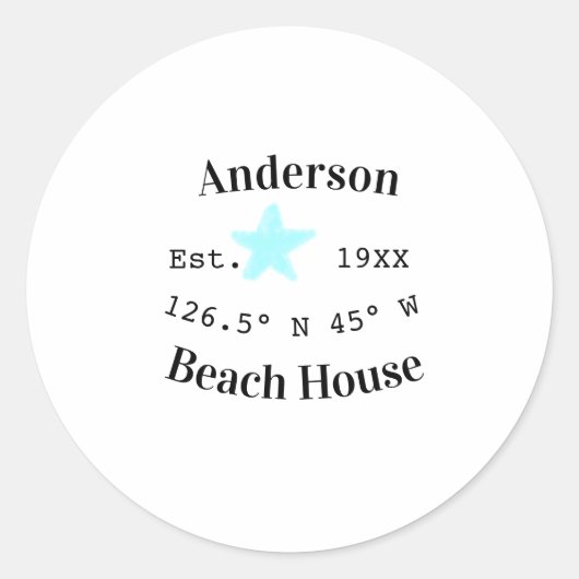 Beach house Date year custom coordinates add est. ラウンドシール (正面)
