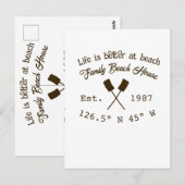 Beach house ets. Date year custom coordinates add  ポストカード (正面/裏面)