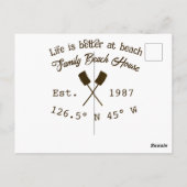 Beach house ets. Date year custom coordinates add  ポストカード (裏面)
