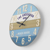 Beach house family sign rustic wood ラージ壁時計 (傾斜)